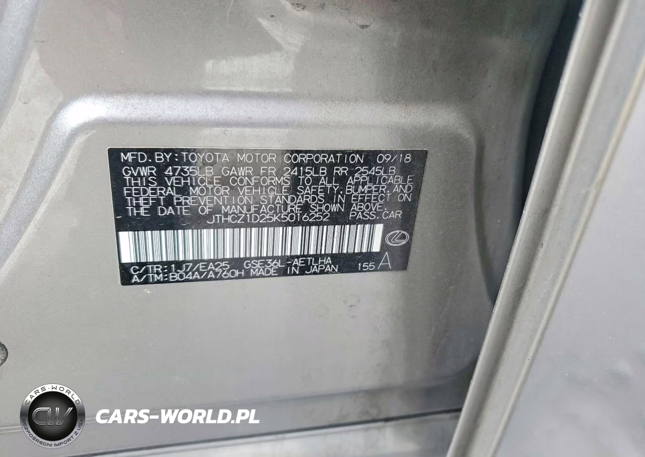 2019 Lexus Is 350 Base VIN:JTHCZ1D25K5016252 - 12