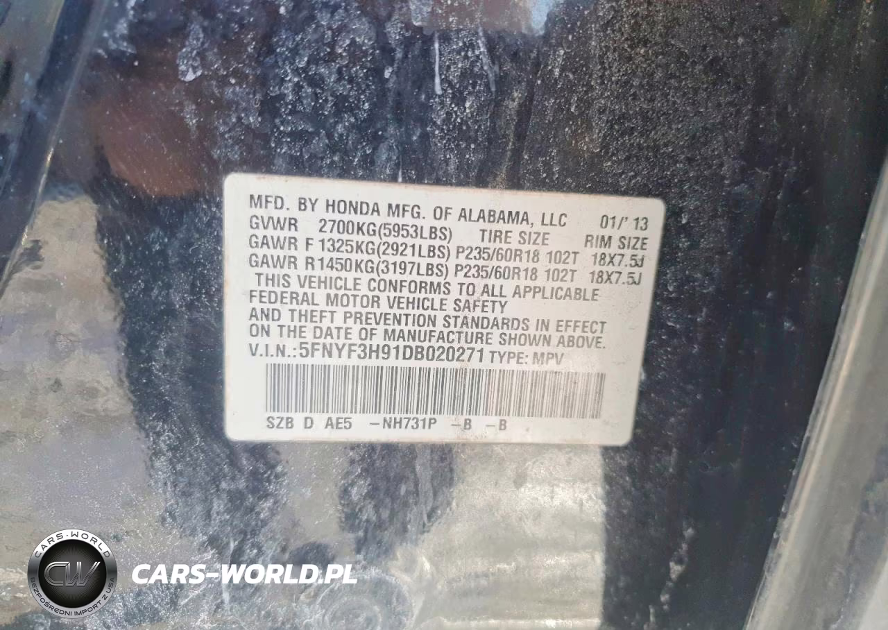 2013 Honda Pilot Touring VIN:5FNYF3H91DB020271 - 13