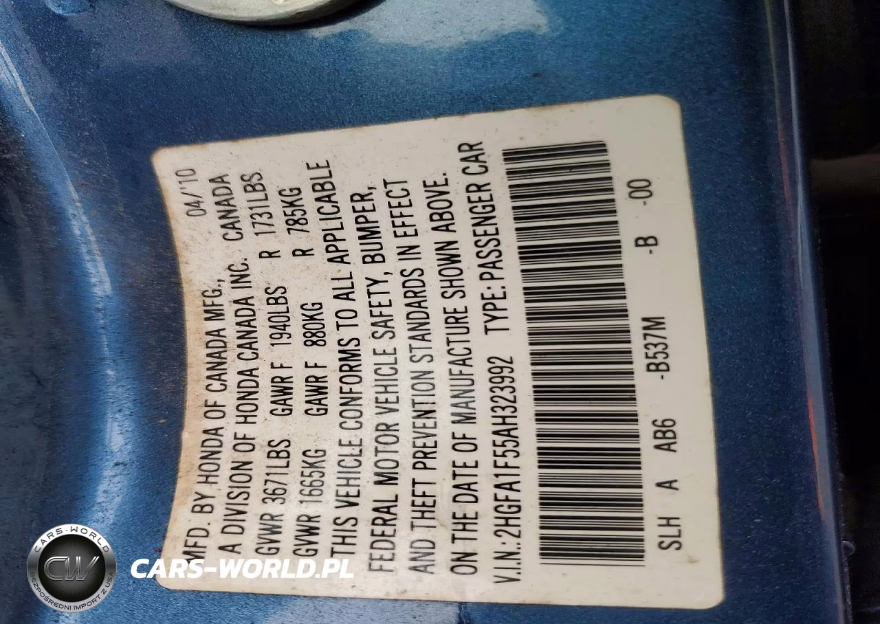 2010 Honda Civic Lx VIN:2HGFA1F55AH323992 - 13