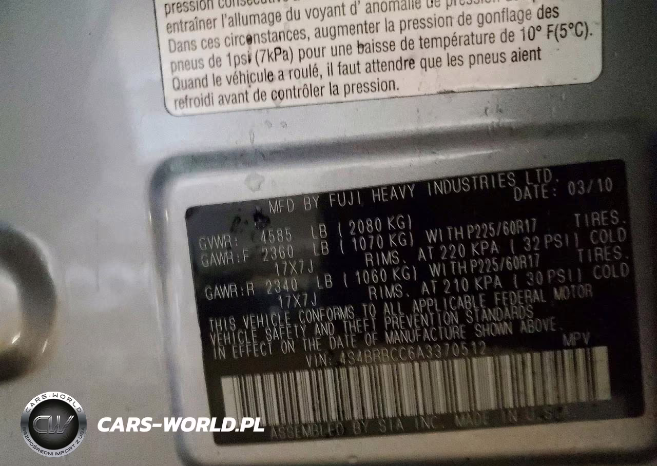 2010 Subaru Outback 2.5I Premium VIN:4S4BRBCC6A3370512 - 12
