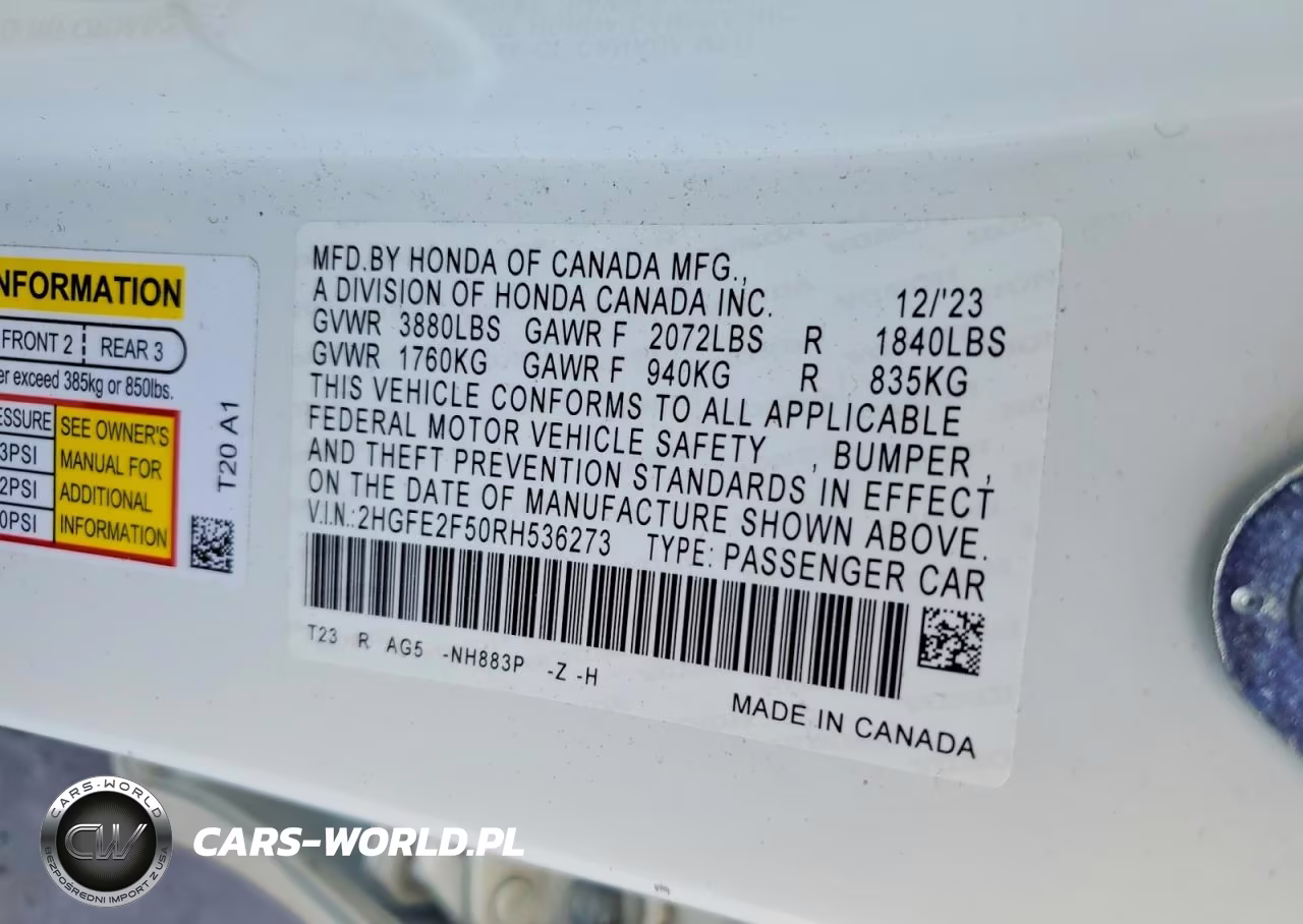 2024 Honda Civic Sport VIN:2HGFE2F50RH536273 - 12