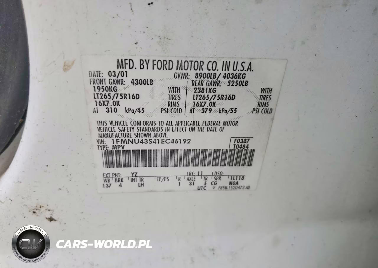2001 Ford Excursion Limited VIN:1FMNU43S41EC46192 - 13