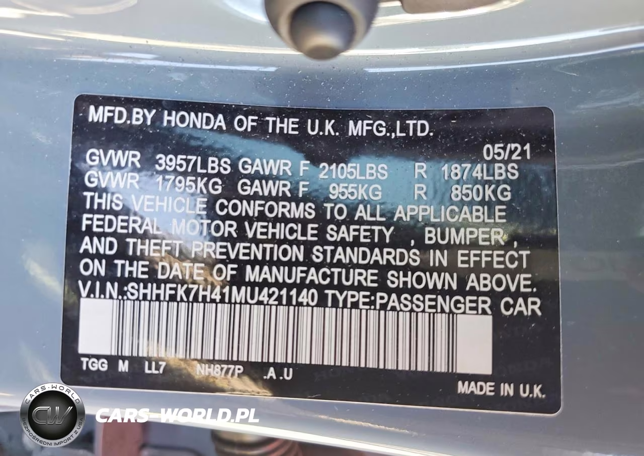 2021 Honda Civic Sport VIN:SHHFK7H41MU421140 - 12
