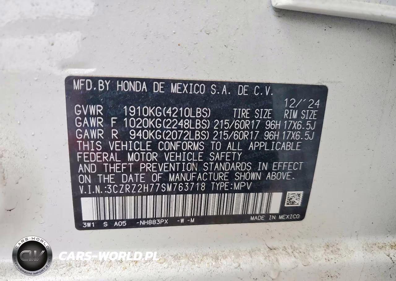 2025 Honda Hr-V Exl VIN:3CZRZ2H77SM763718 - 13