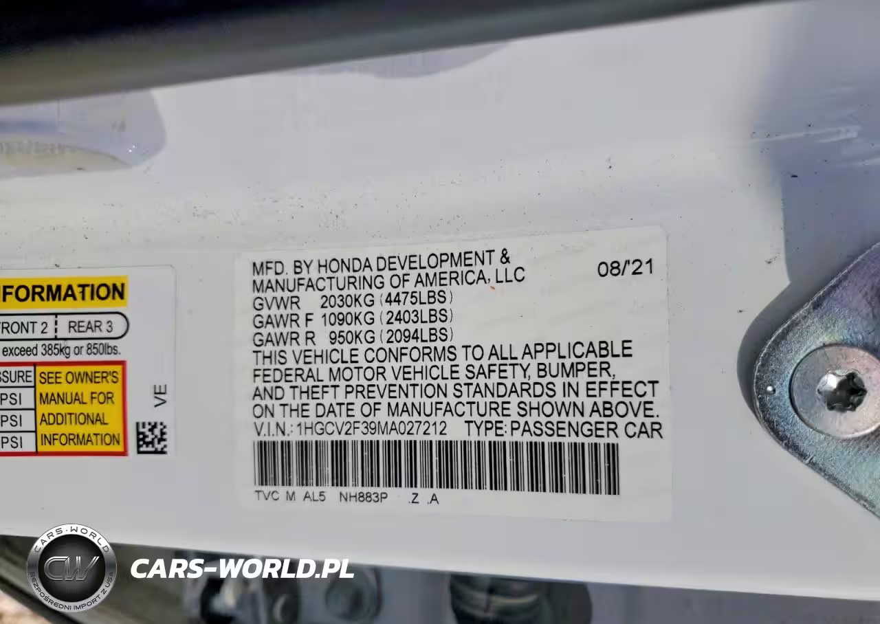 2021 Honda Accord Sport VIN:1HGCV2F39MA027212 - 13