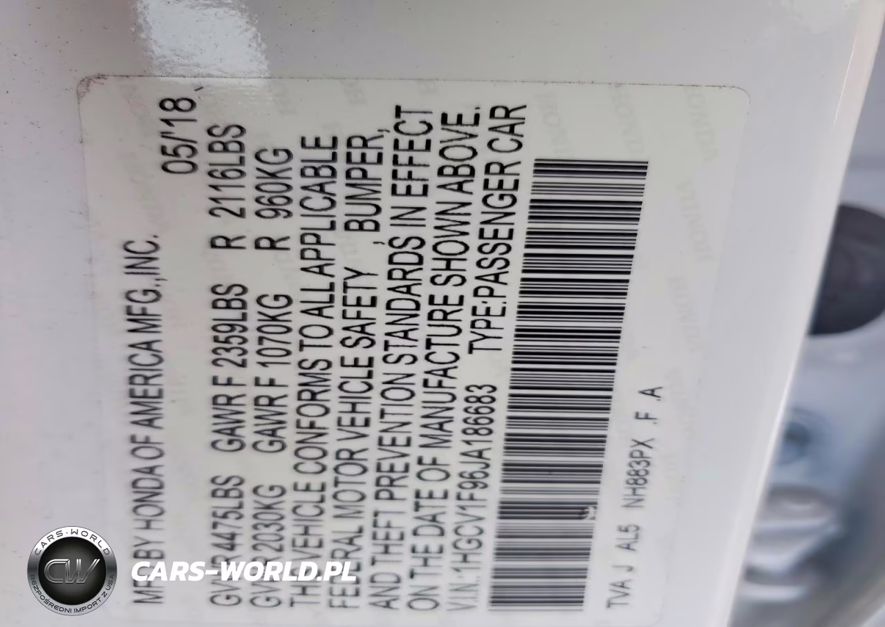 2018 Honda Accord Touring VIN:1HGCV1F96JA186683 - 12