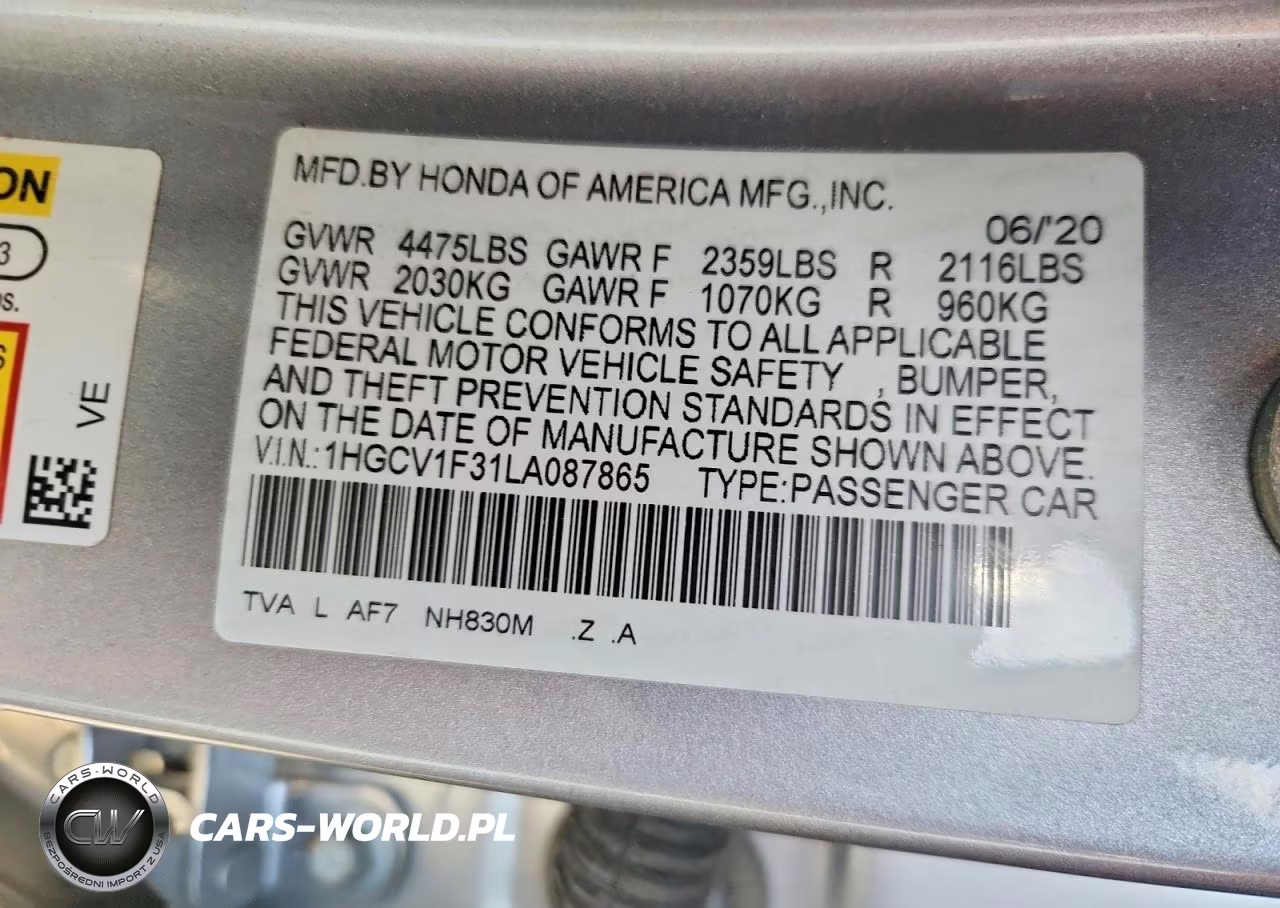 2020 Honda Accord Sport VIN:1HGCV1F31LA087865 - 13