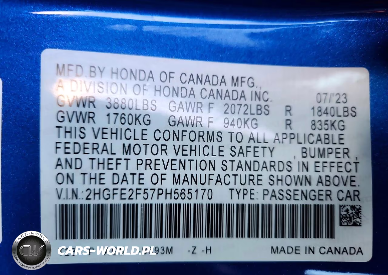 2023 Honda Civic Sport VIN:2HGFE2F57PH565170 - 12