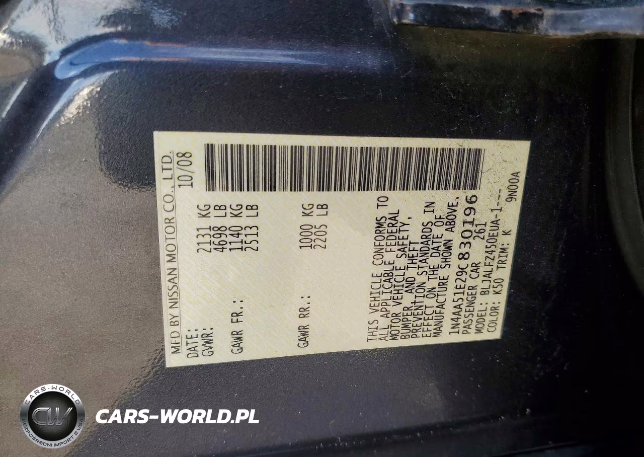 2009 Nissan Maxima 3.5 S VIN:1N4AA51E29C830196 - 12