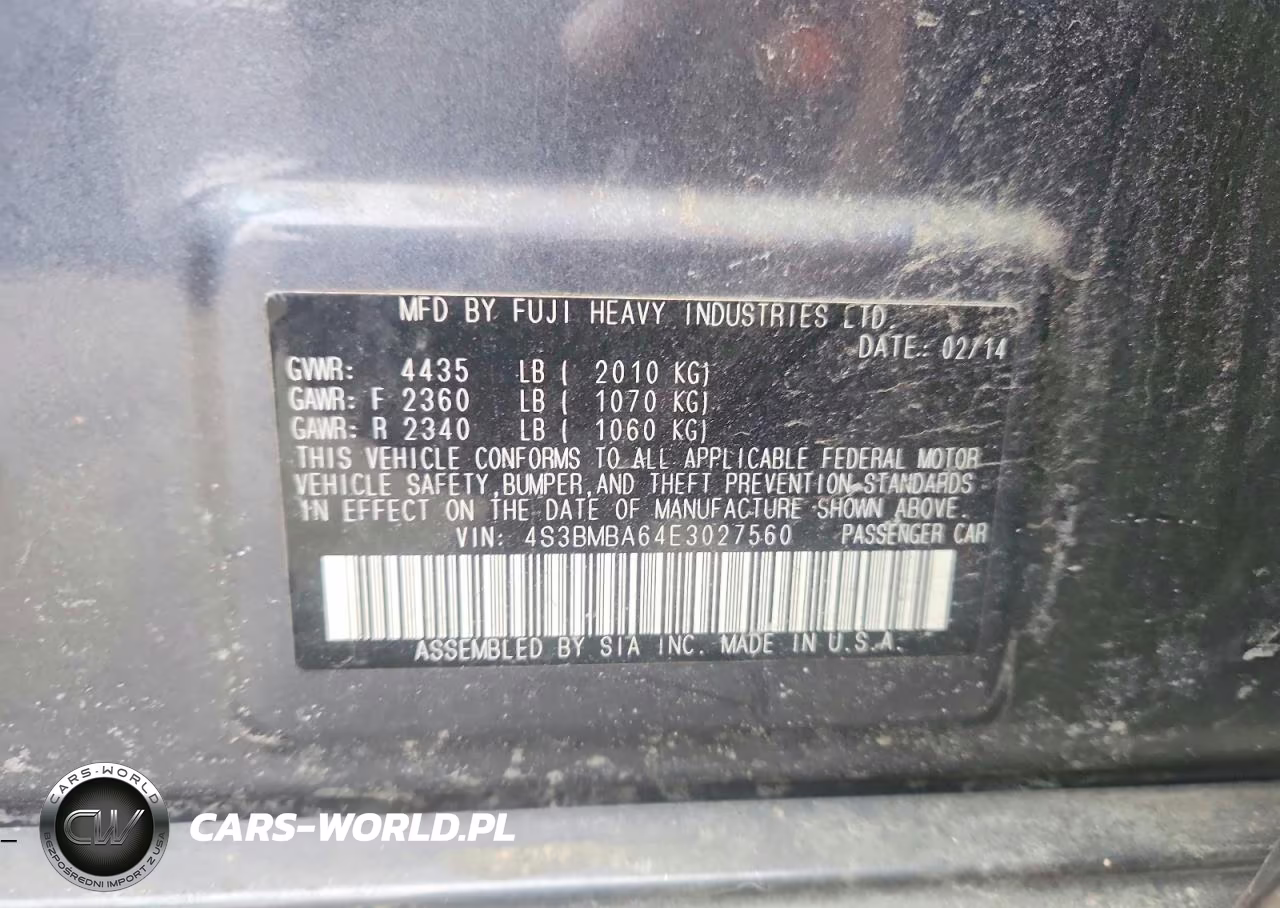 2014 Subaru Legacy 2.5I VIN:4S3BMBA64E3027560 - 12