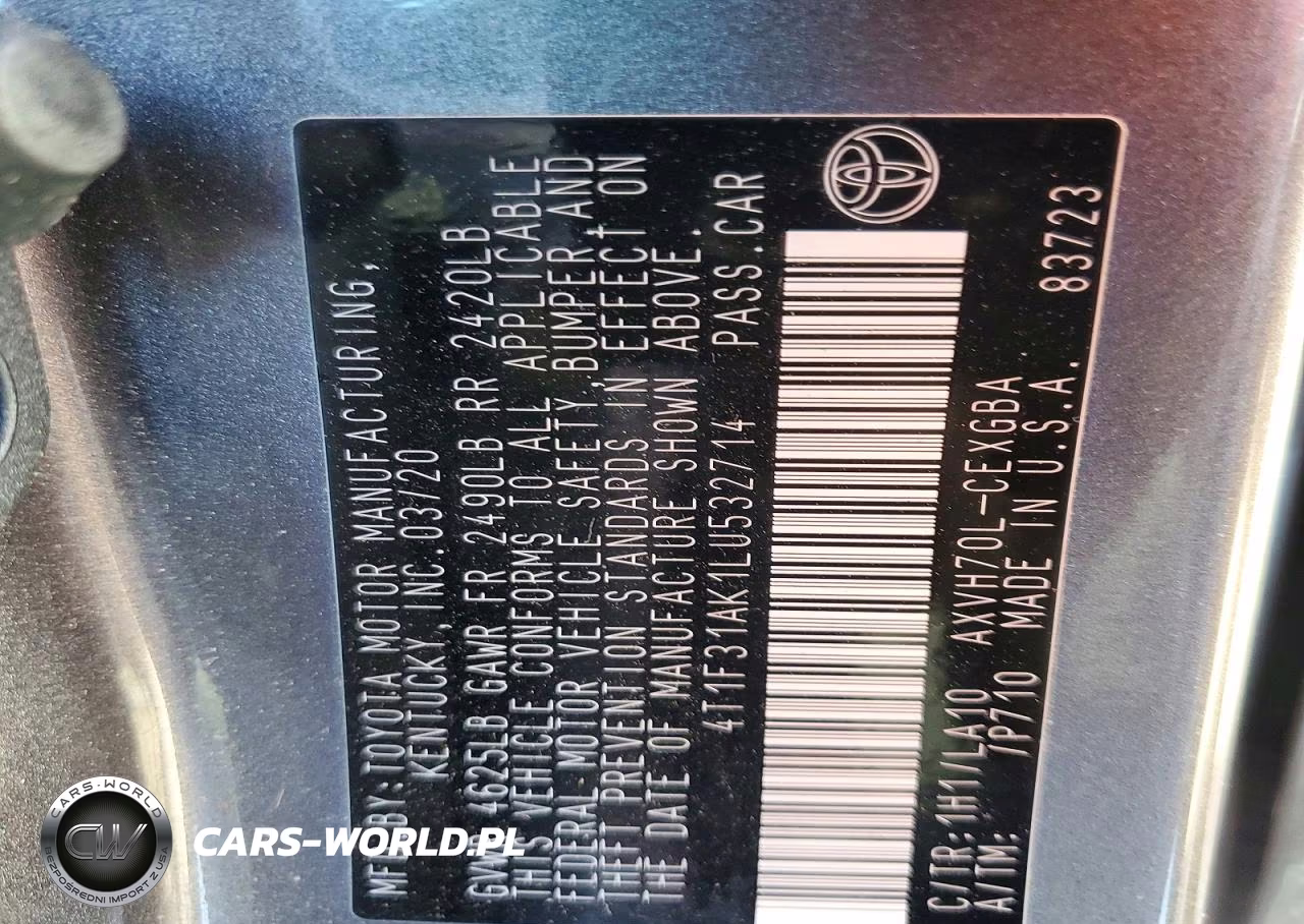2020 Toyota Camry Xle VIN:4T1F31AK1LU532714 - 12
