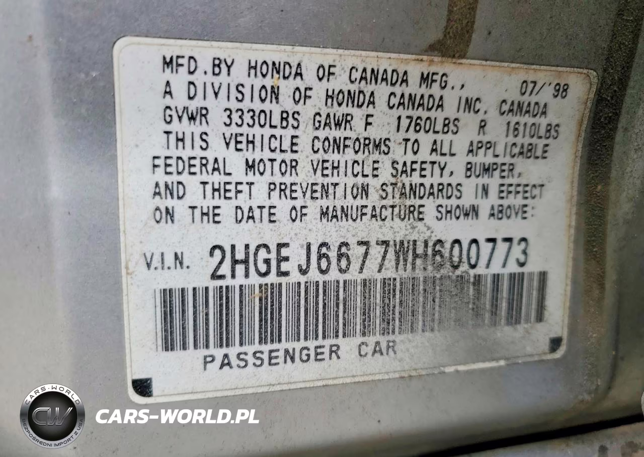 1998 Honda Civic VIN:2HGEJ6677WH600773 - 12