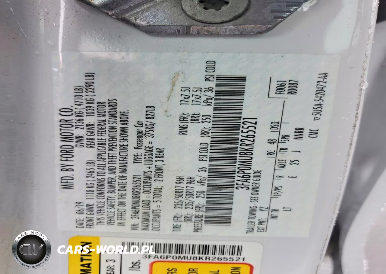 2019 Ford Fusion Sel VIN:3FA6P0MU8KR265521 - 12