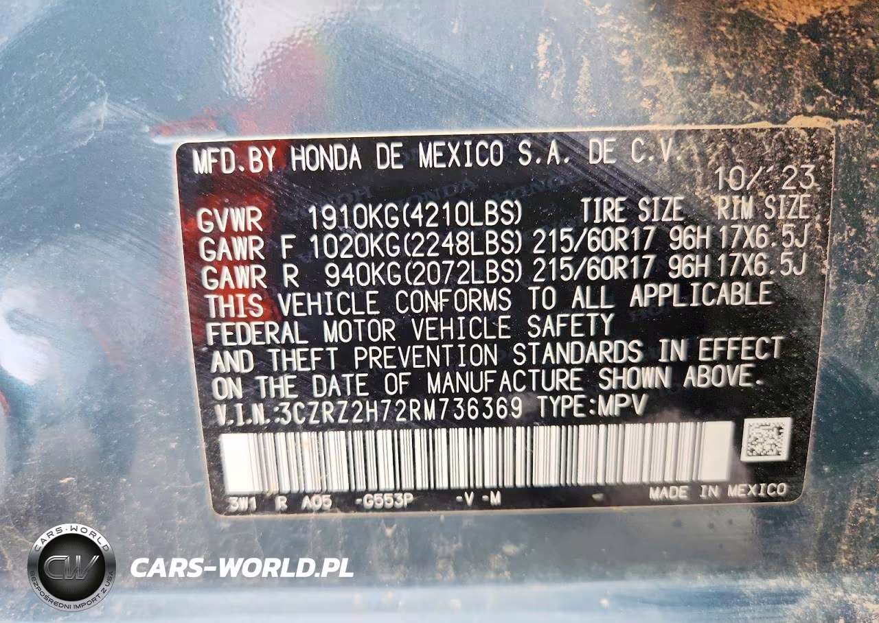 2024 Honda Hr-V Exl VIN:3CZRZ2H72RM736369 - 12