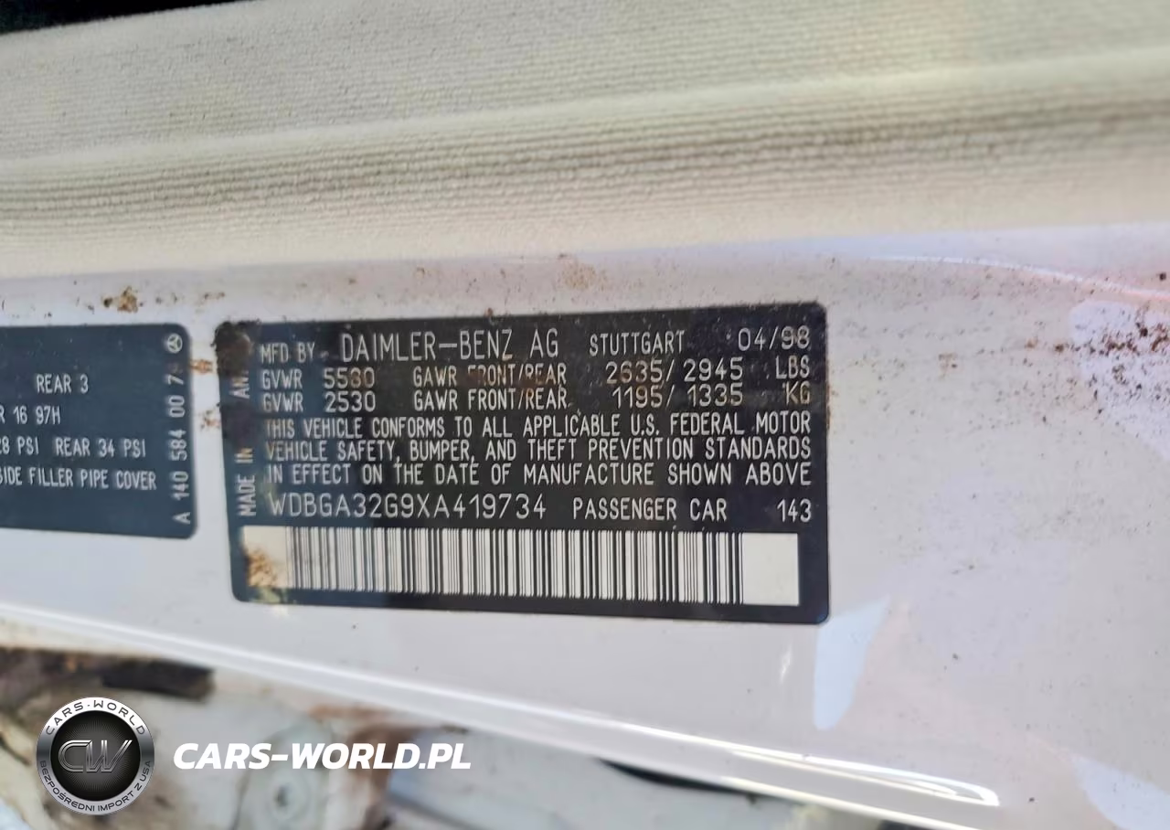 1999 Mercedes-Benz S-Class VIN:WDBGA32G9XA419734 - 12
