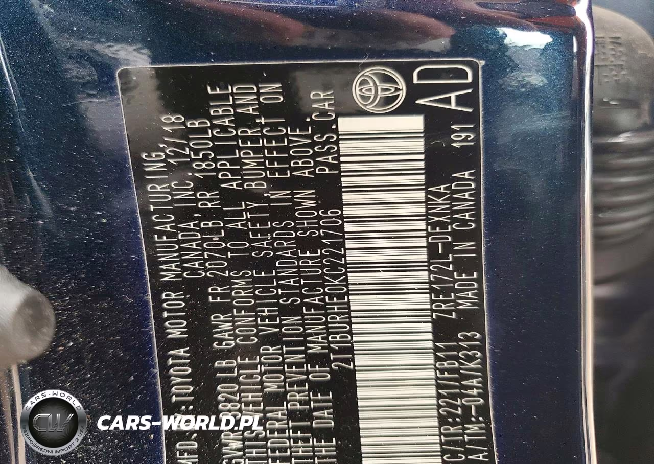 2019 Toyota Corolla Le VIN:2T1BURHE0KC221706 - 13