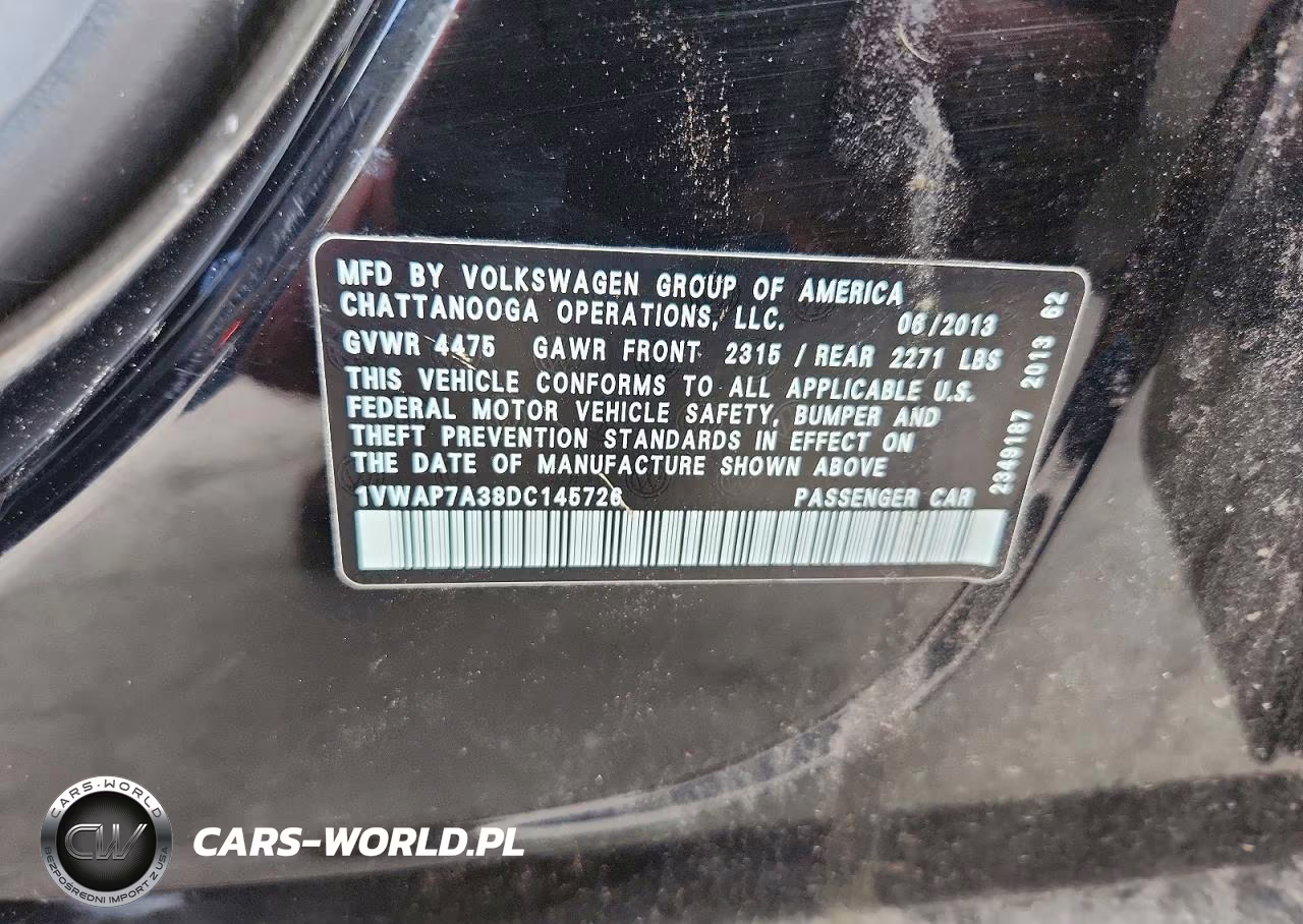 2013 Volkswagen Passat S VIN:1VWAP7A38DC145726 - 12