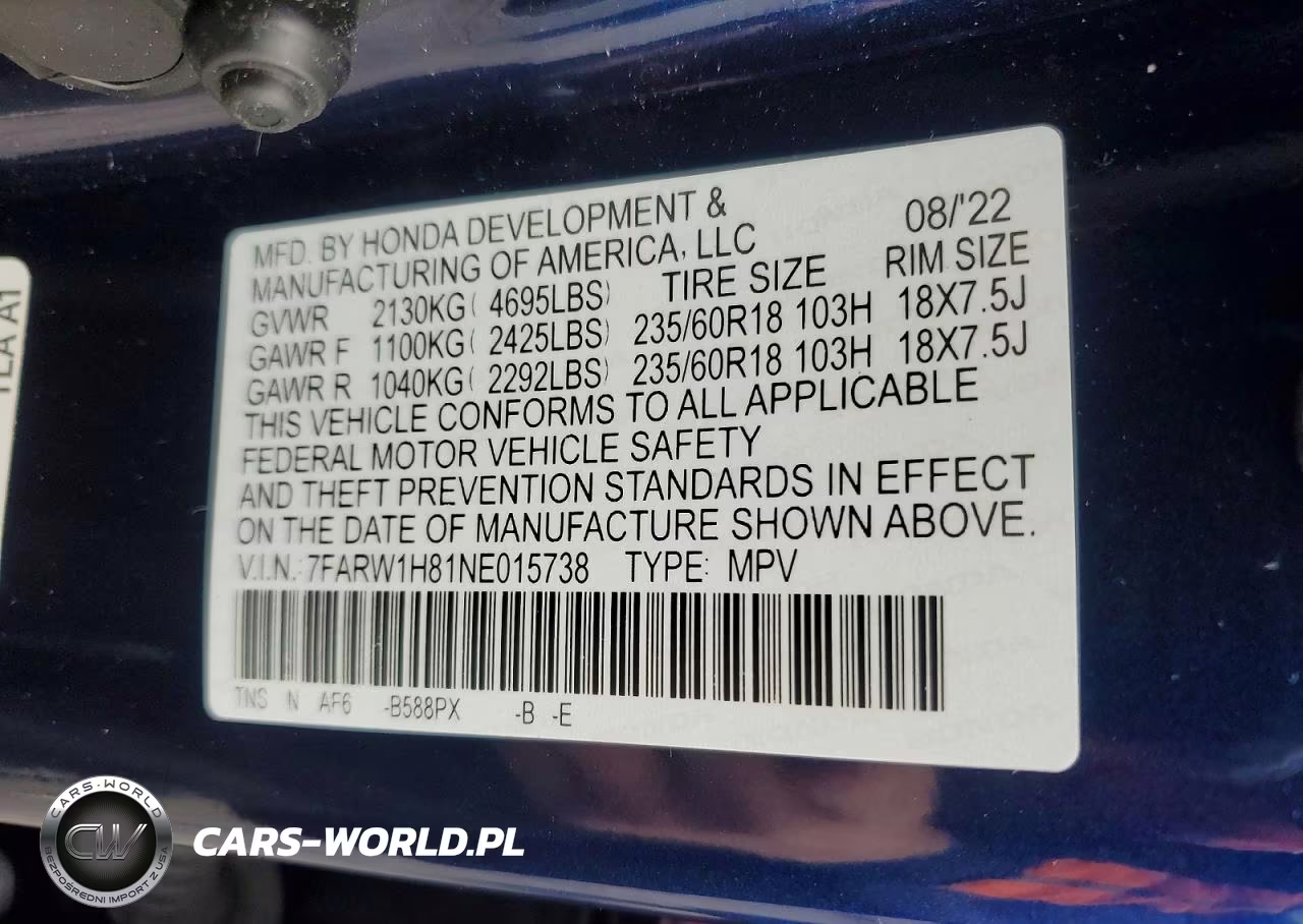 2022 Honda Cr-V Exl VIN:7FARW1H81NE015738 - 13