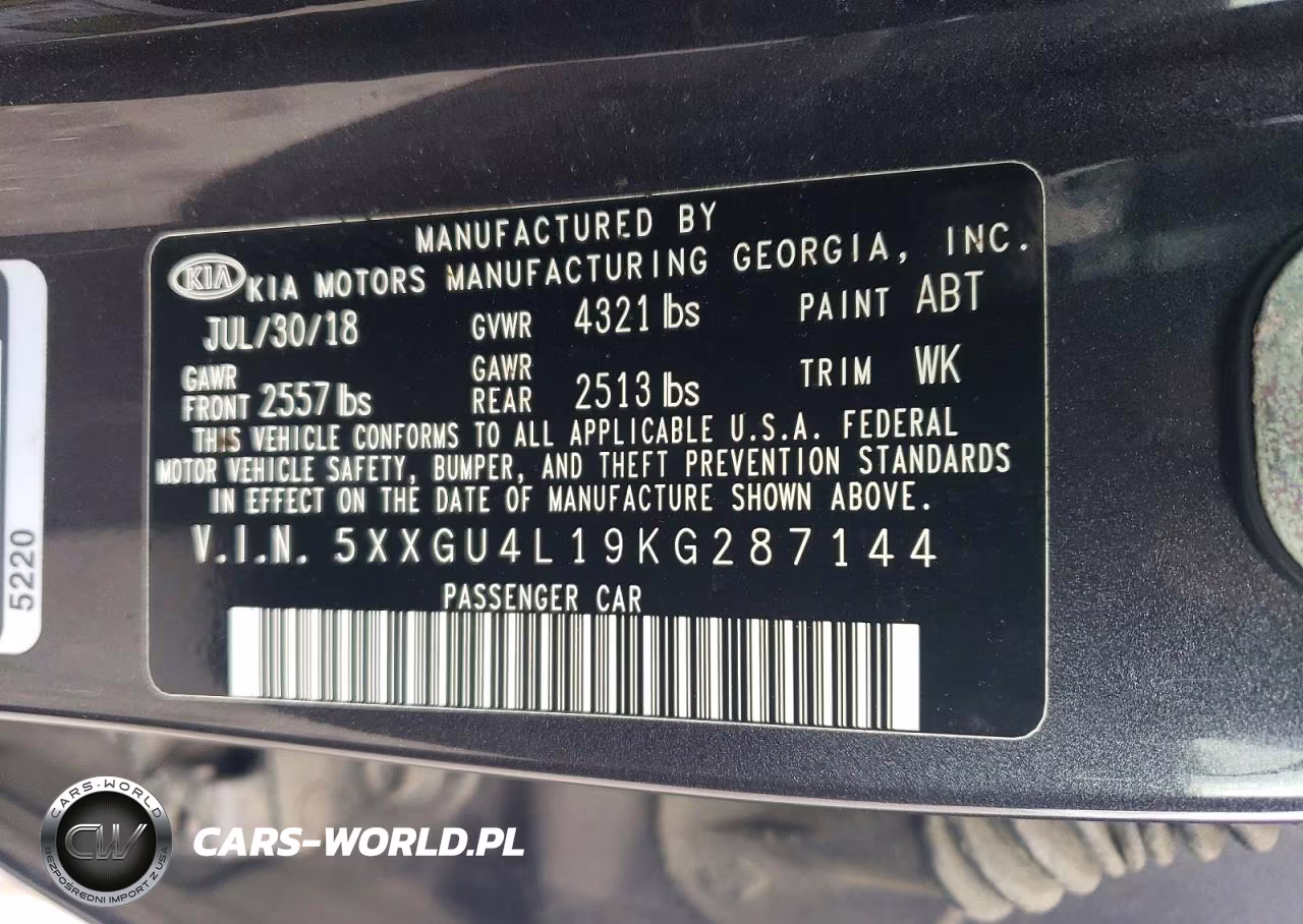 2019 Kia Optima Ex VIN:5XXGU4L19KG287144 - 12