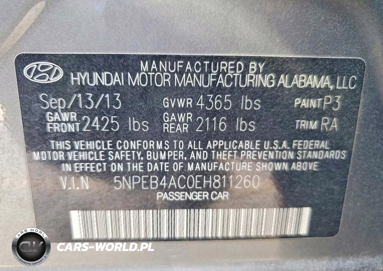 2014 Hyundai Sonata Gls VIN:5NPEB4AC0EH811260 - 13
