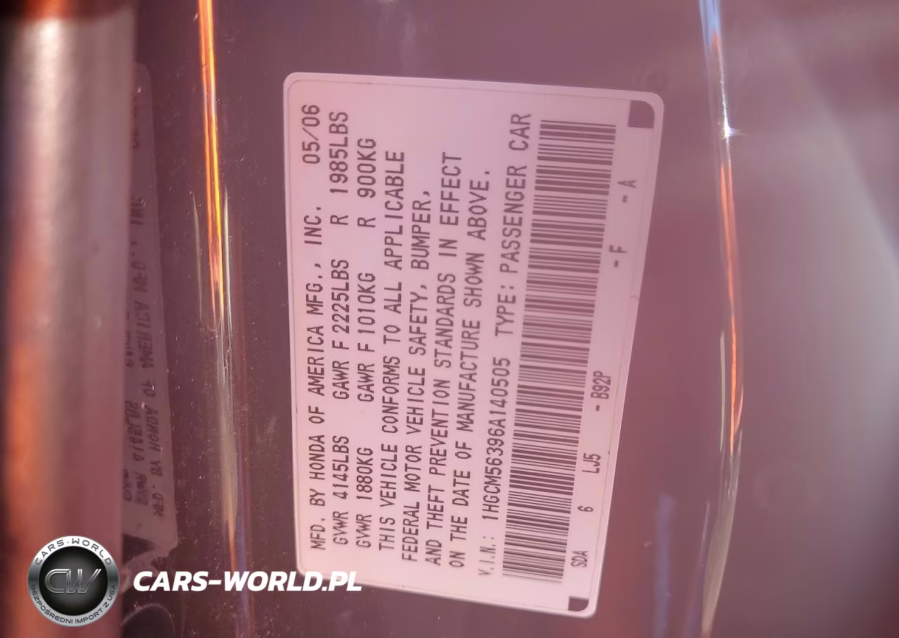 2006 Honda Accord Se VIN:1HGCM56396A140505 - 12