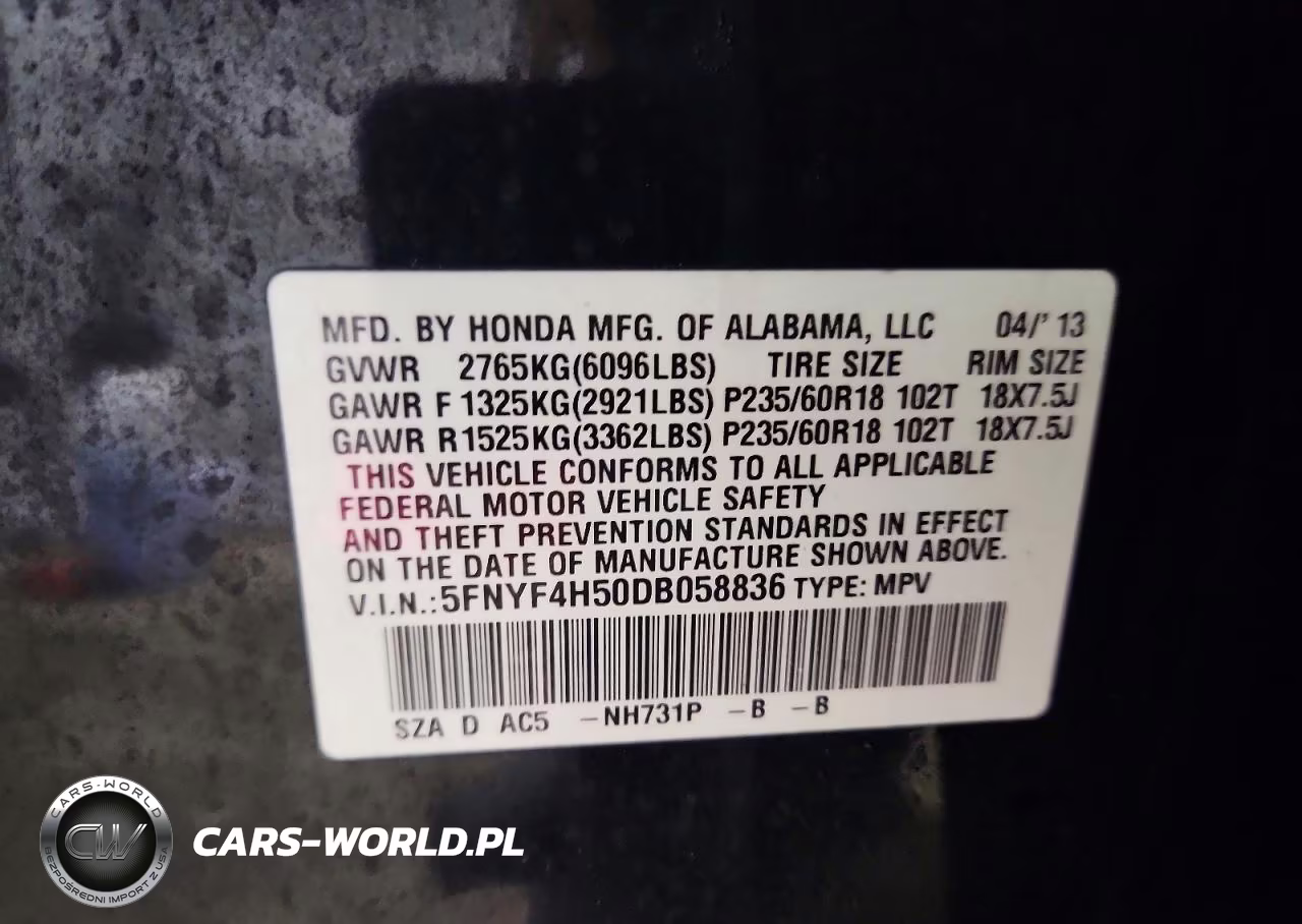 2013 Honda Pilot Exl VIN:5FNYF4H50DB058836 - 12