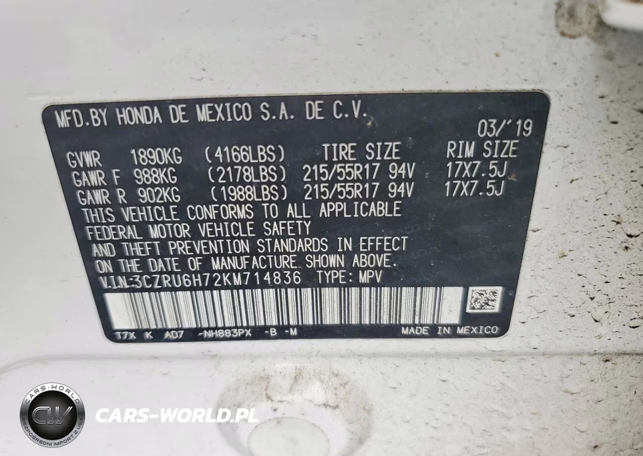 2019 Honda Hr-V Exl VIN:3CZRU6H72KM714836 - 12