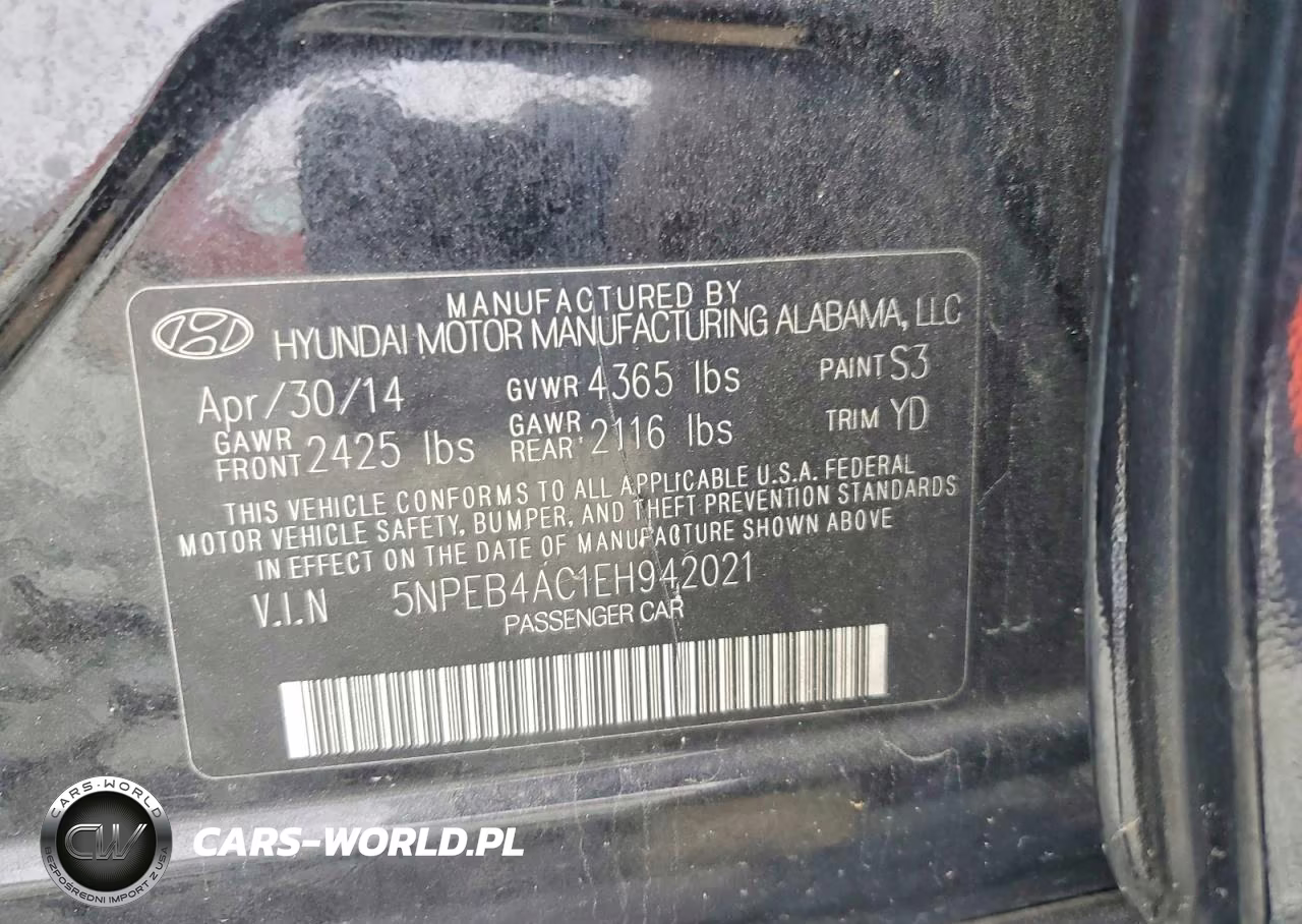 2014 Hyundai Sonata Gls VIN:5NPEB4AC1EH942021 - 12
