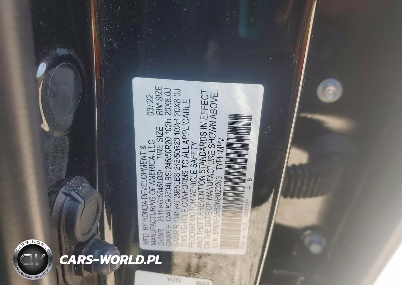 2022 Honda Pilot Touring VIN:5FNYF5H62NB020203 - 13