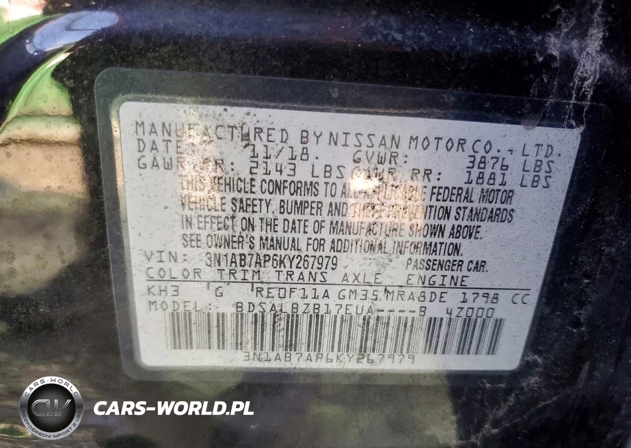 2019 Nissan Sentra S VIN:3N1AB7AP6KY267979 - 12