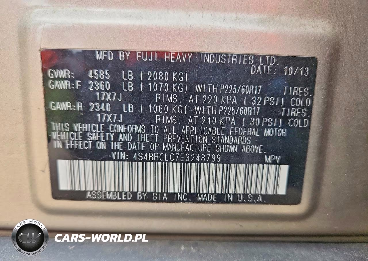2014 Subaru Outback 2.5I Limited VIN:4S4BRCLC7E3248799 - 12