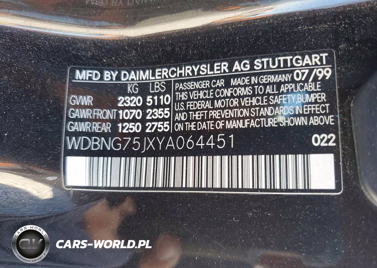 2000 Mercedes-Benz S 500 VIN:WDBNG75JXYA064451 - 12