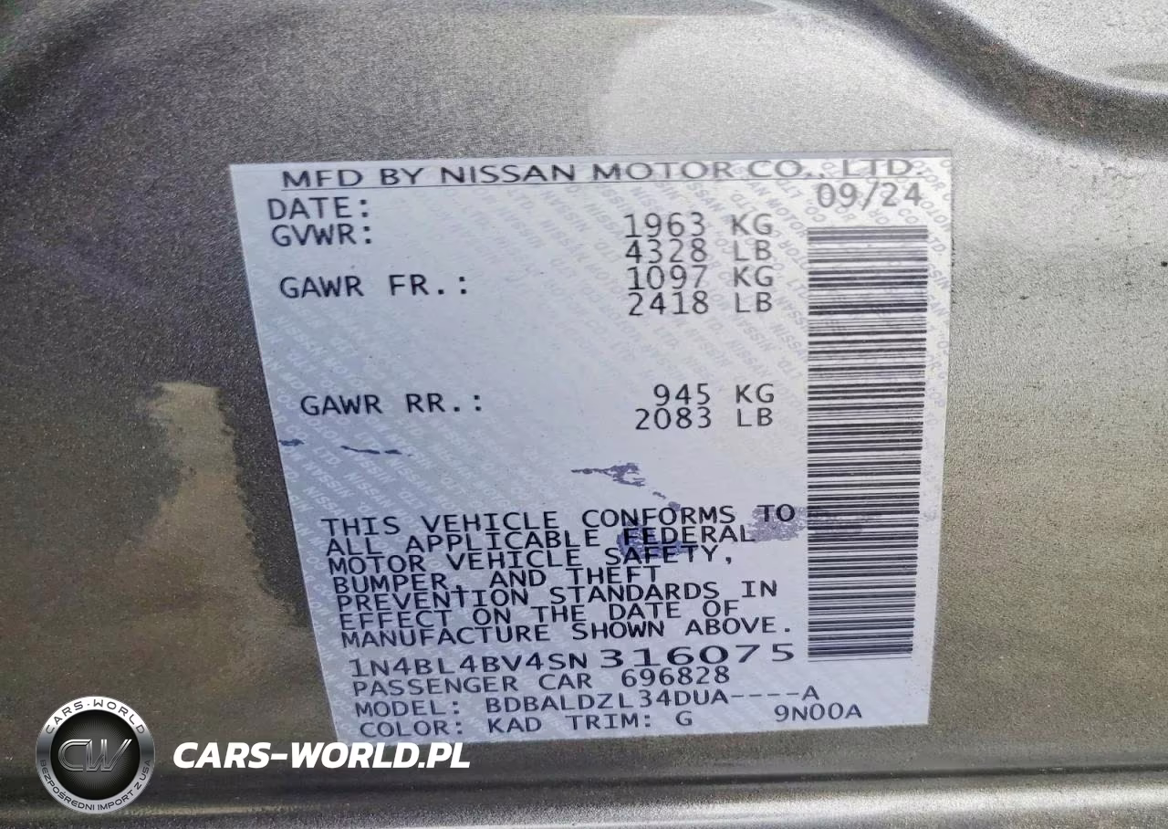2025 Nissan Altima S VIN:1N4BL4BV4SN316075 - 12