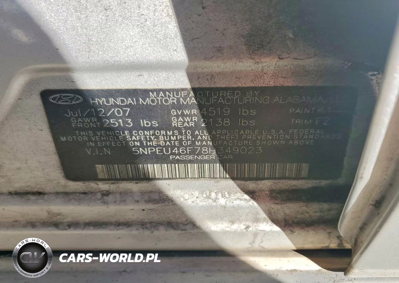 2008 Hyundai Sonata Se VIN:5NPEU46F78H349023 - 12