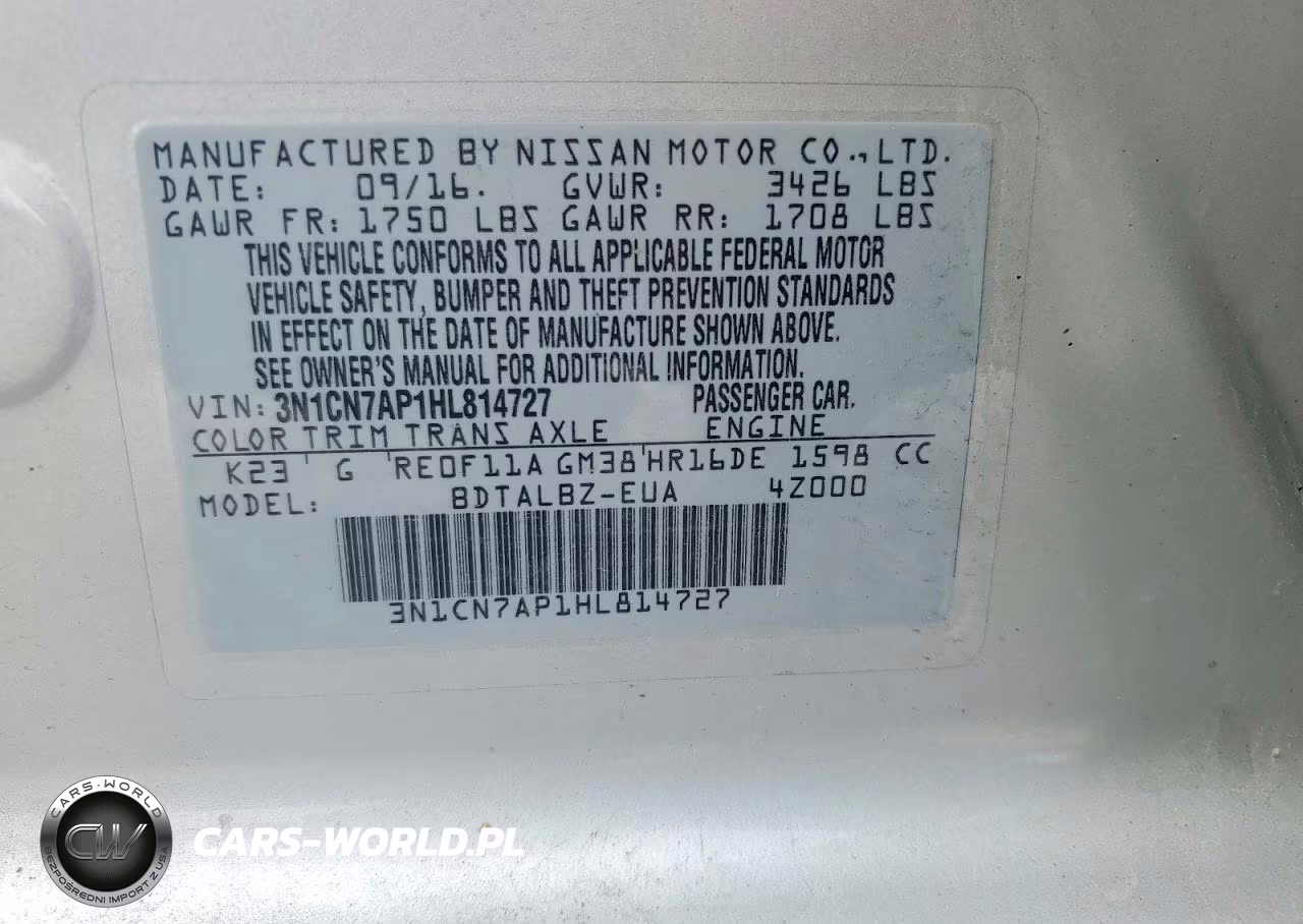 2017 Niss Versa 1.6 Sv VIN:3N1CN7AP1HL814727 - 12