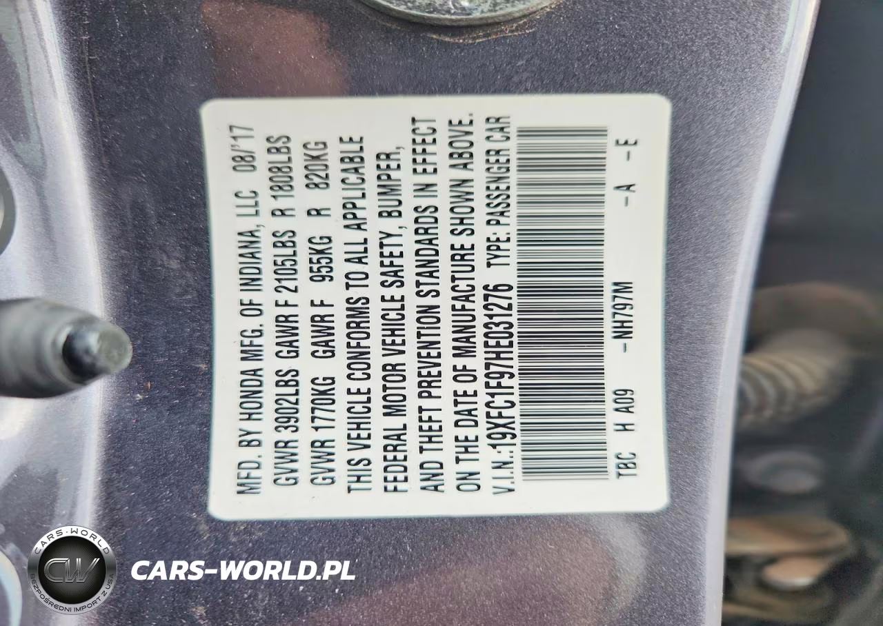 2017 Honda Civic Touring VIN:19XFC1F97HE031276 - 12