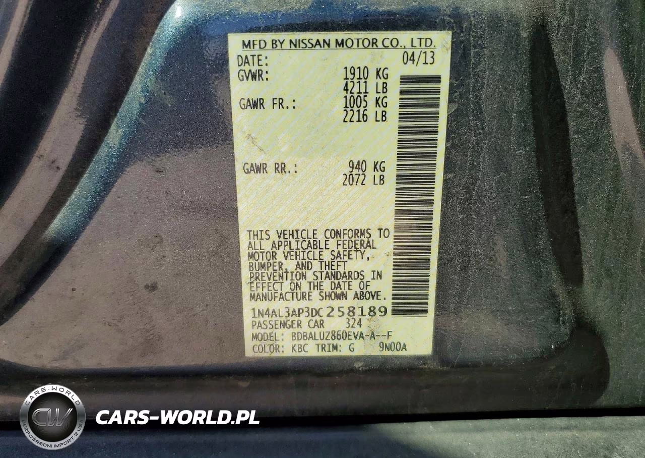 2013 Nissan Altima 2.5 VIN:1N4AL3AP3DC258189 - 12