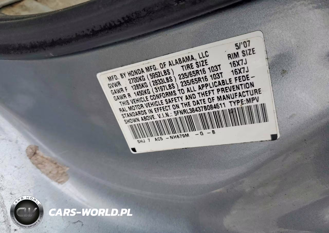 2007 Honda Odyssey Ex VIN:5FNRL38437B084611 - 13