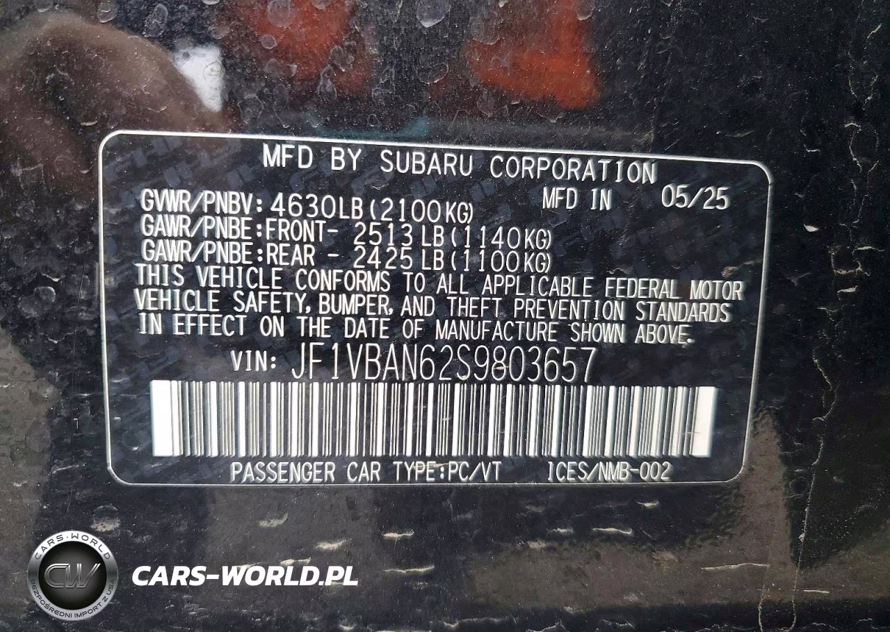 2025 Subaru Wrx Limited VIN:JF1VBAN62S9803657 - 13
