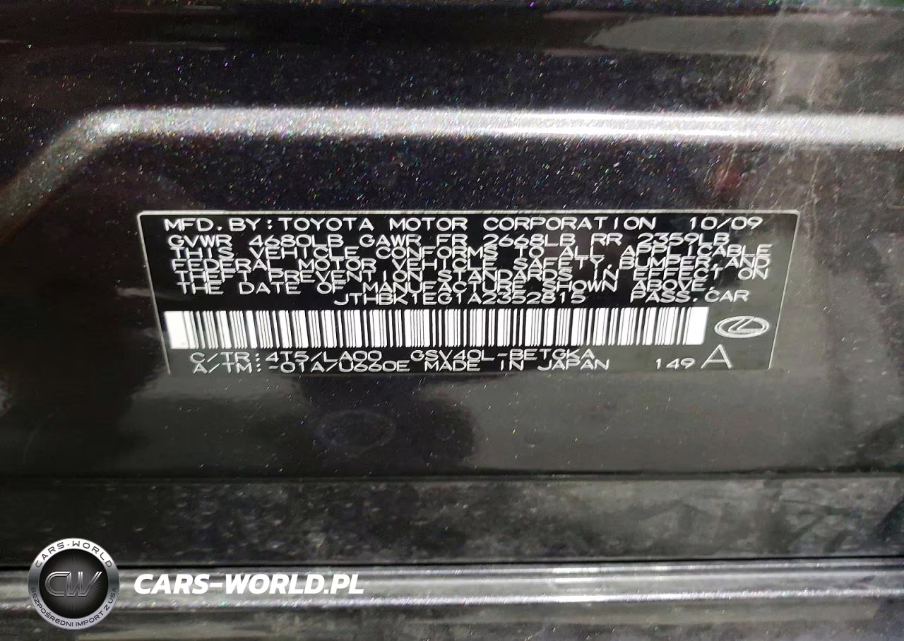 2010 Lexus Es 350 VIN:JTHBK1EG1A2352815 - 13
