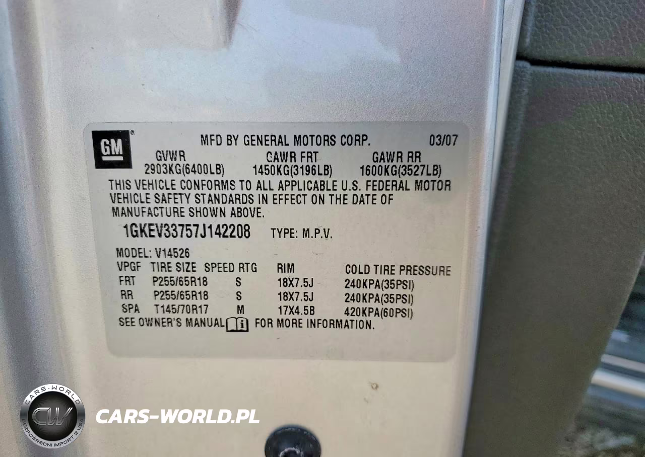 2007 GMC Acadia Slt-2 VIN:1GKEV33757J142208 - 13