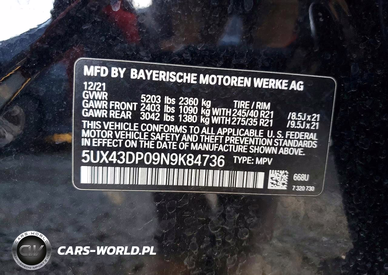 2022 BMW X3 Sdrive30I VIN:5UX43DP09N9K84736 - 14