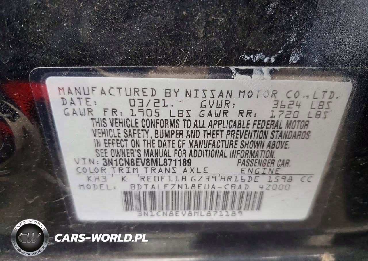 2021 Nissan Versa Sv VIN:3N1CN8EV8ML871189 - 12
