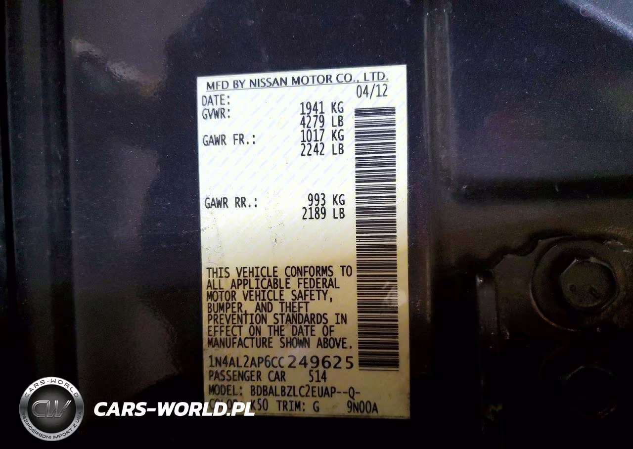 2012 Nissan Altima 2.5 VIN:1N4AL2AP6CC249625 - 12
