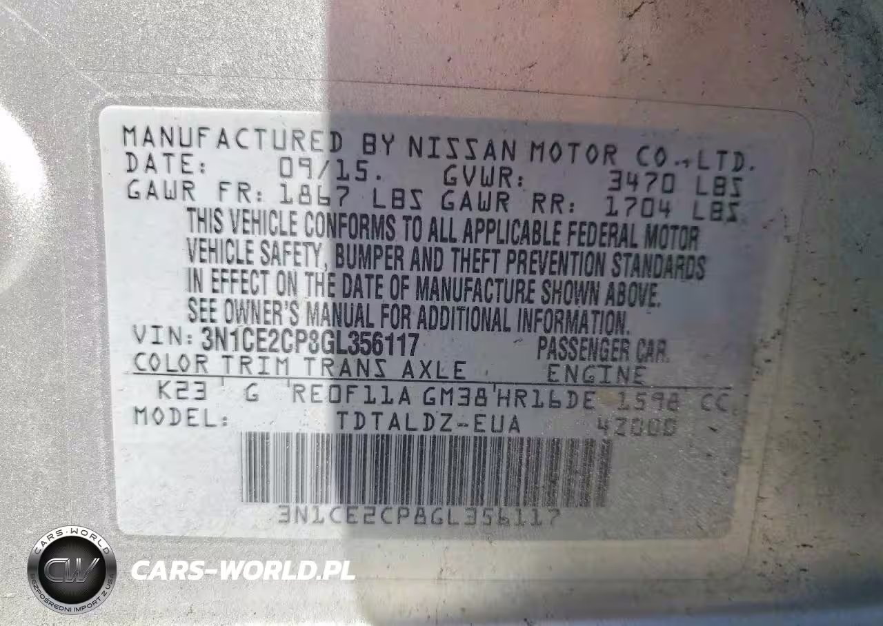 2016 Niss Versa Note Sv VIN:3N1CE2CP8GL356117 - 12