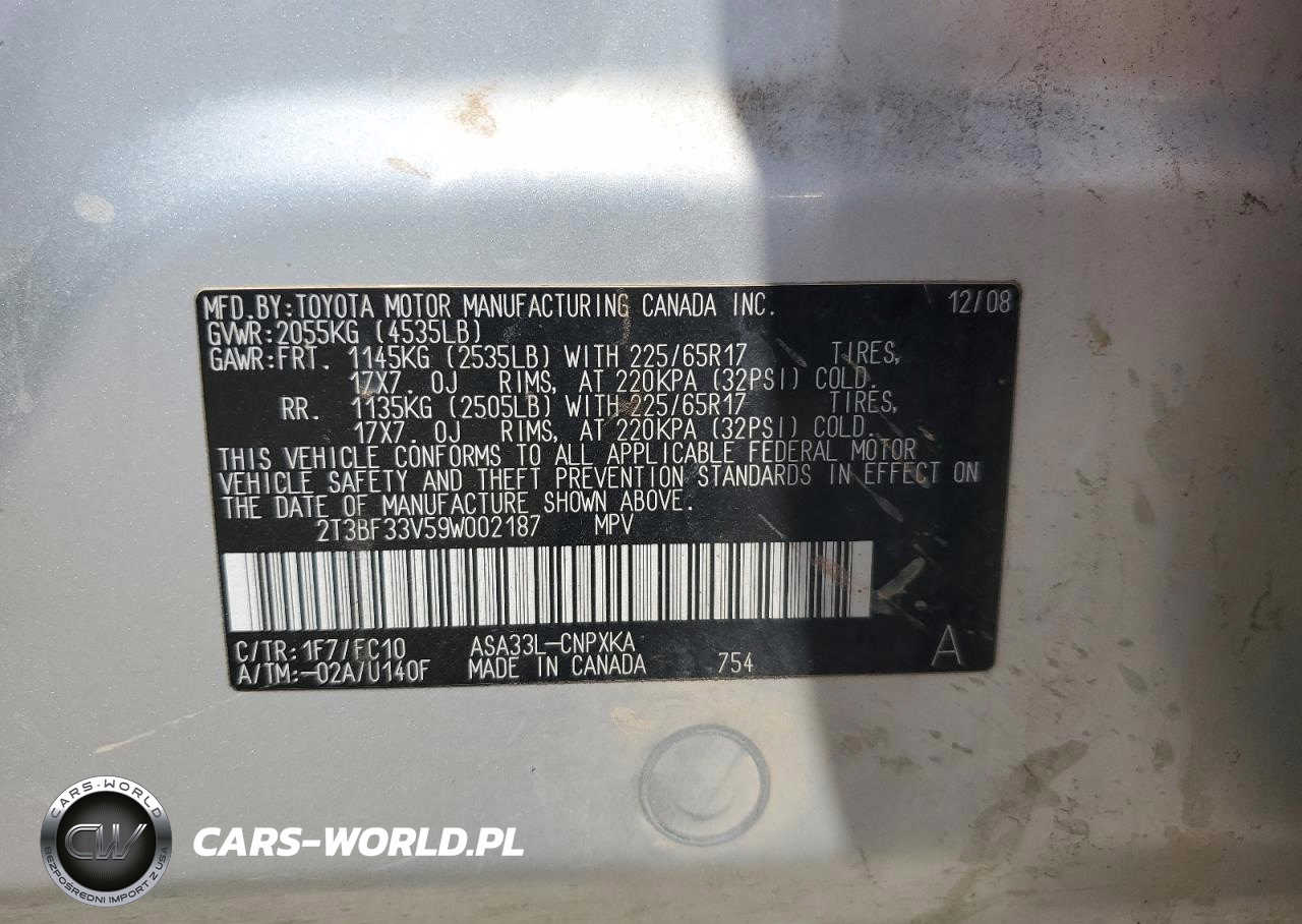 2009 Toyota Rav4 VIN:2T3BF33V59W002187 - 12