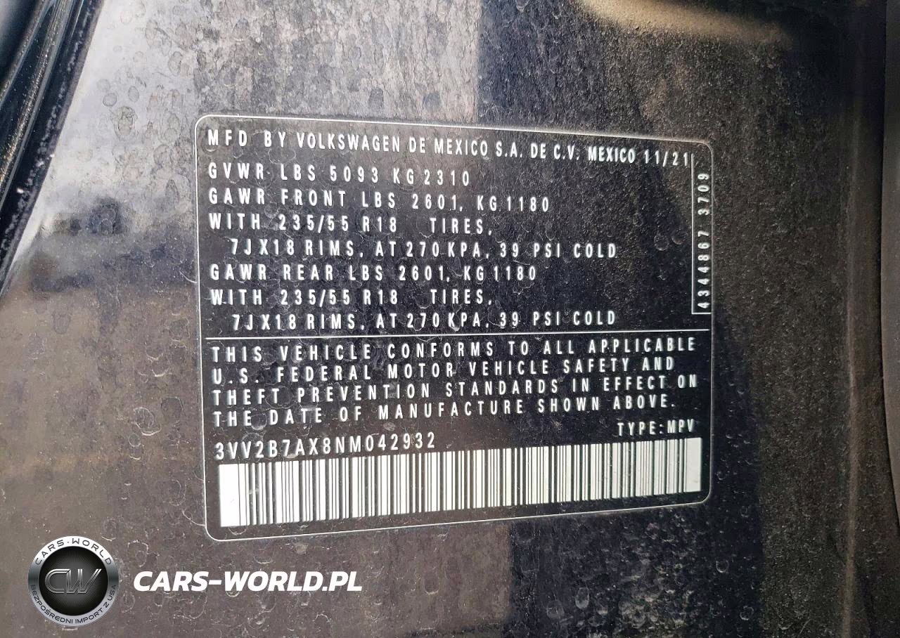 2022 Volkswagen Tiguan Se VIN:3VV2B7AX8NM042932 - 13