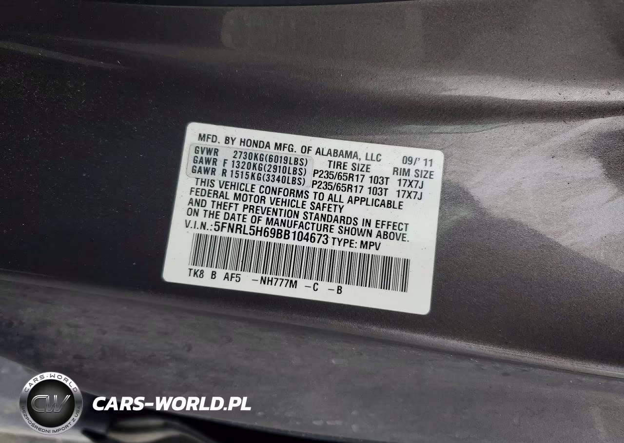 2011 Honda Odyssey Exl VIN:5FNRL5H69BB104673 - 13