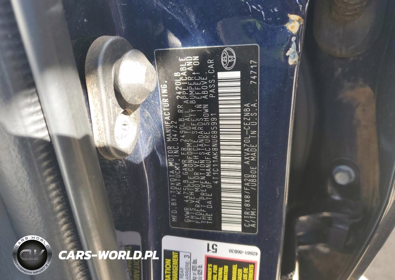 2022 Toyota Camry Le VIN:4T1C11AK8NU685991 - 12