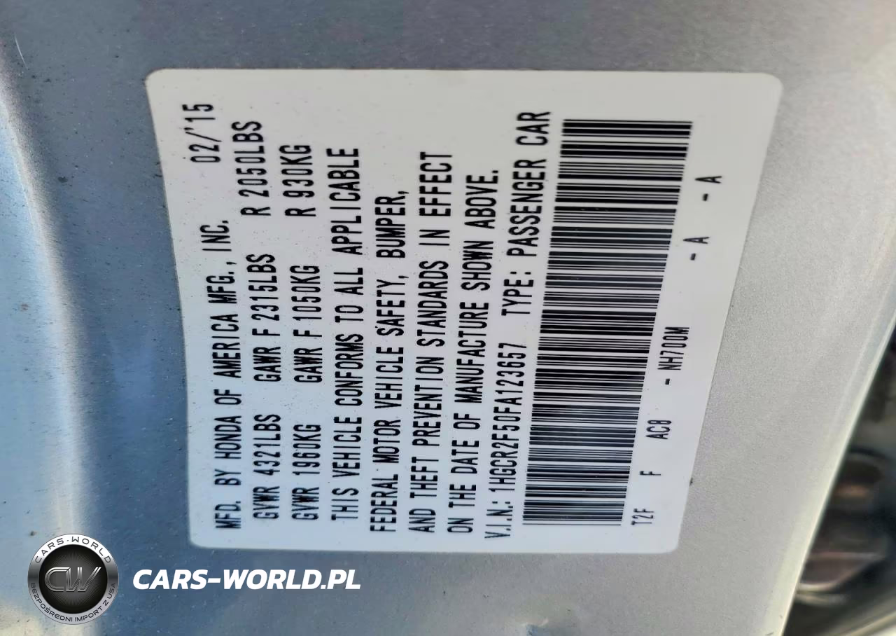 2015 Honda Accord Sport VIN:1HGCR2F50FA123657 - 12